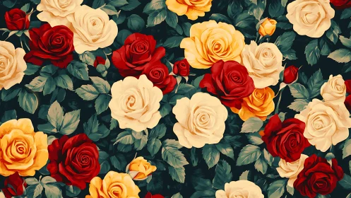 Classic Rose Garden Arrangement in Red, Gold, Cream.