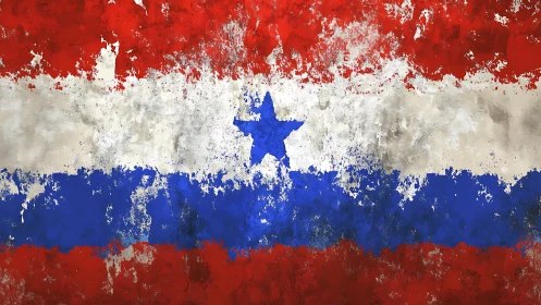 Weathered red, white, and blue flag art tells a bold story