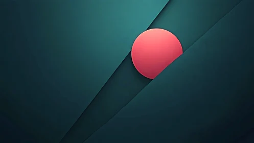 Pink circular form intersects layered teal geometric planes