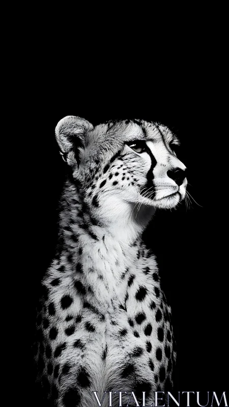 Regal cheetah portrait emerges from dramatic black void