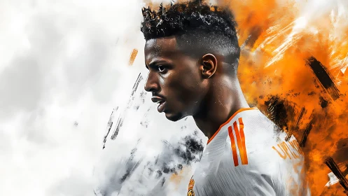 Side profile digital portrait of football player in motion