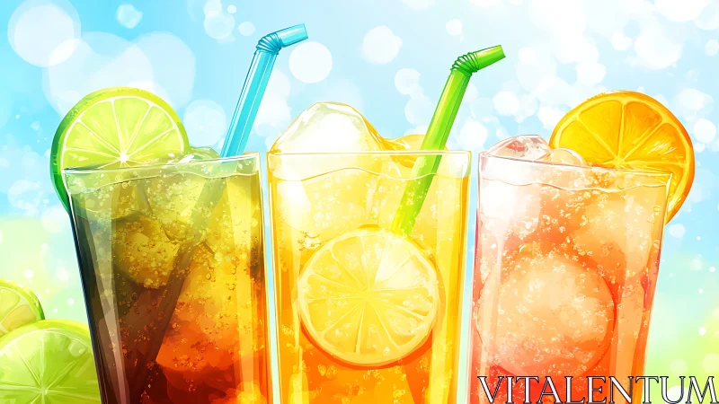 Refreshing Summer Beverages with Ice and Citrus Garnish
