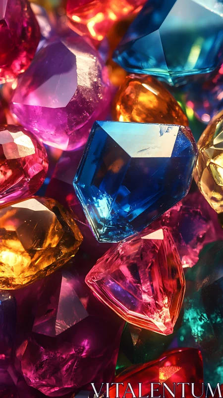 Multicolored faceted gemstones in close-up cluster view.