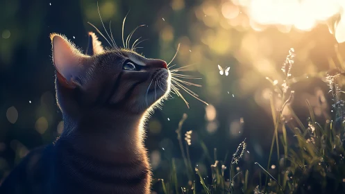 Sunlit whiskers, meadow kitten, and a drifting daydream moth.