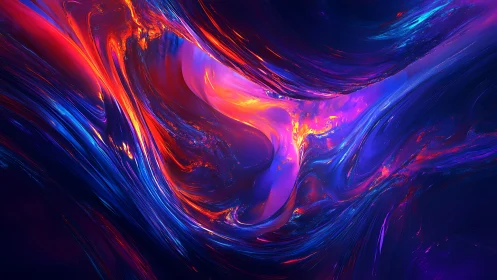 Vivid swirling abstract waves in neon red and blue light