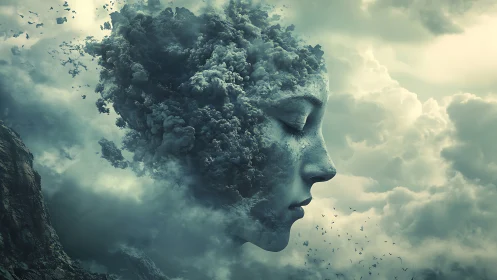 Stormborn sky visage emerging from swirling cloudscape.