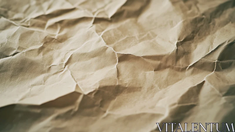 Soft light glides across crumpled kraft paper texture surface