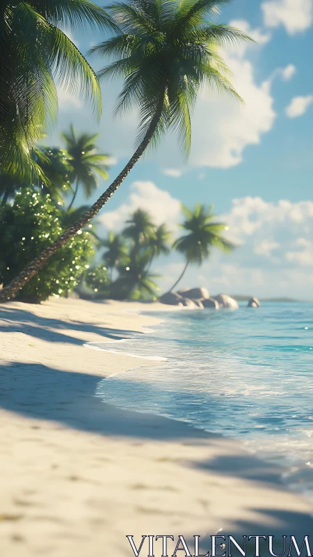 Tropical Beach Paradise with Palm Trees and Turquoise Waters