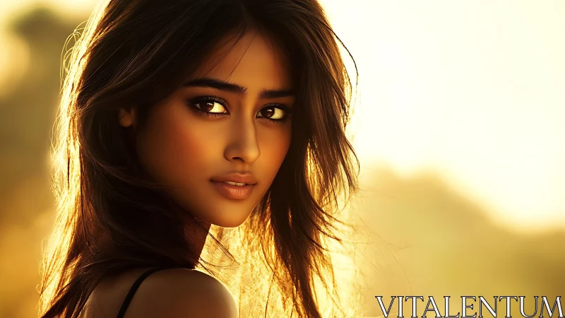 Young woman portrait in warm backlit golden hour glow