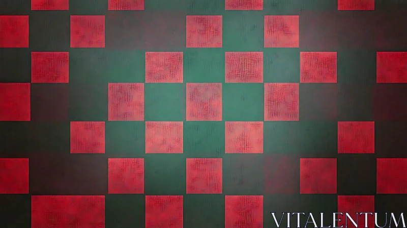 Grid of textured crimson squares on muted green ground