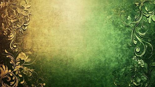 Ornamental floral border on textured green gradient background.
