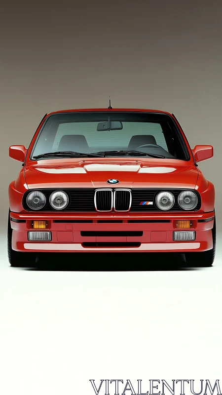 Front view shows red BMW sports sedan under neutral lighting