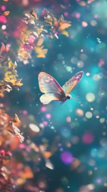 Butterfly in shallow-focus garden with colorful bokeh light.
