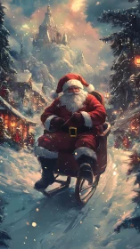 Santa’s moonlit sleigh glide through a storybook snow village.