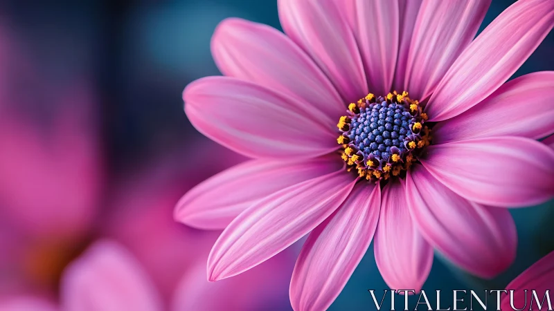 Pink Cosmos Flower Macro: Blue Center Detail.