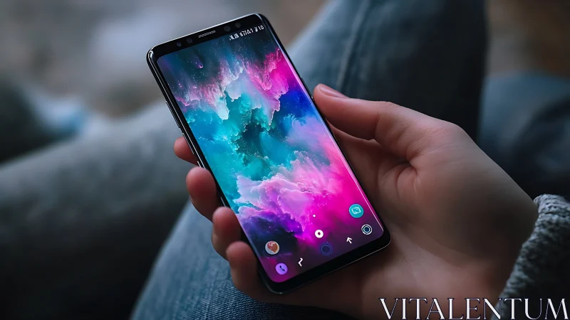 Smartphone Screen Blazes with Cosmic Nebula Energy