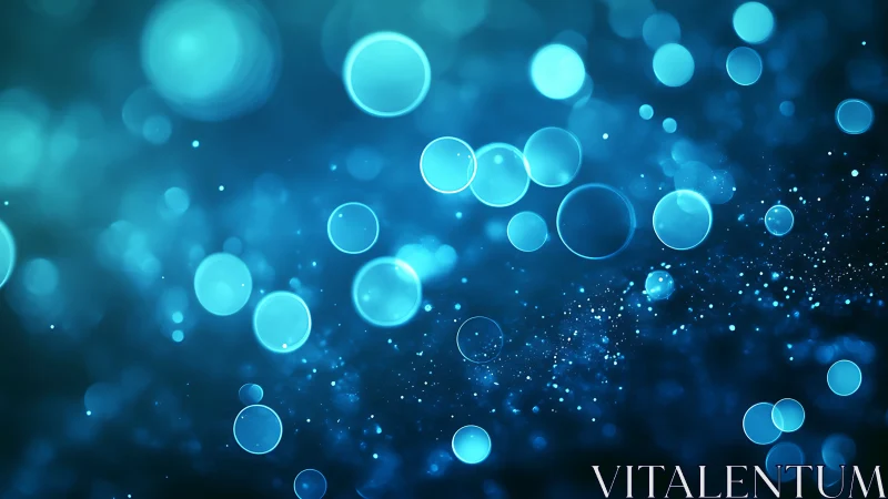 Blue bokeh light circles on dark abstract background.