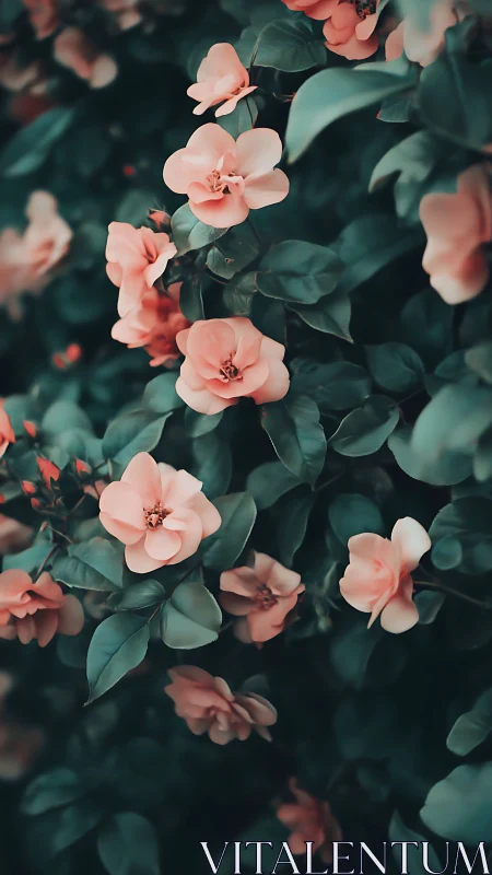 Cluster of Pale Pink Flowers with Teal Foliage.
