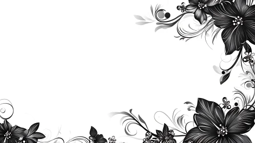 Botanical Dance: Ebony Florals Meet Elegant Swirls.