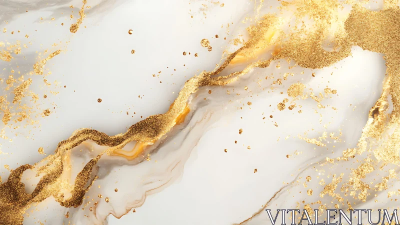 Elegant Gold and White Marble Abstract Art with Glitter Accents.