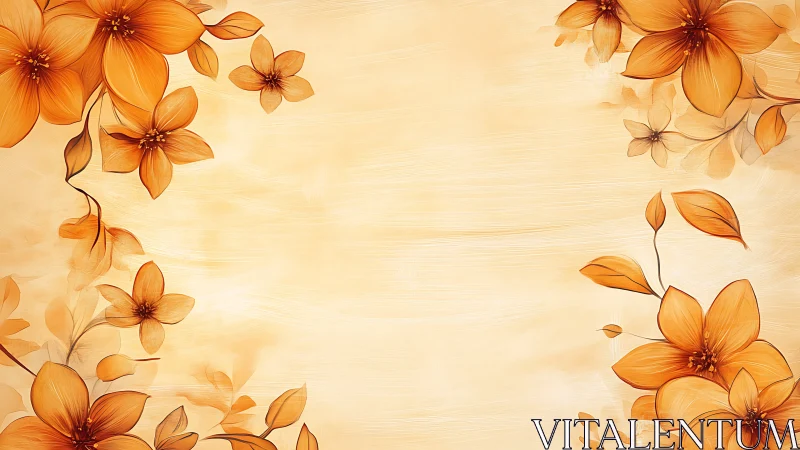 Asymmetrical orange floral border with soft gradient textured ground