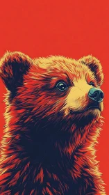 Warm-hearted bear cub glowing with bold, fiery colors.