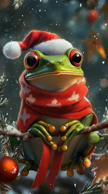 Santa-hatted tree frog quietly rules the twinkling boughs