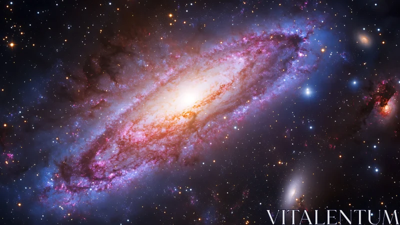 Spiral galaxy core with ionized nebulae and dense starfield rendered