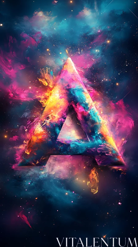 Nebula letter A formed from vibrant cosmic paint clouds.