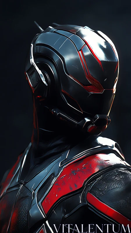 Cybernetic combat exosuit portrait rendered in glossy 3D detail