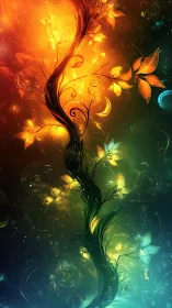 Bioluminescent energy vine with swirling chromatic nebulae