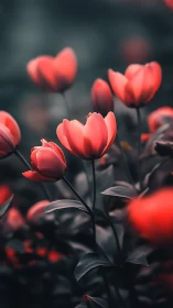 Red tulips in selective focus with blurred background.