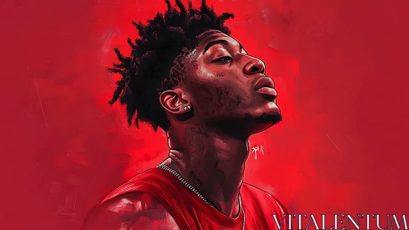 Digital portrait of confident athlete in bold red profile.