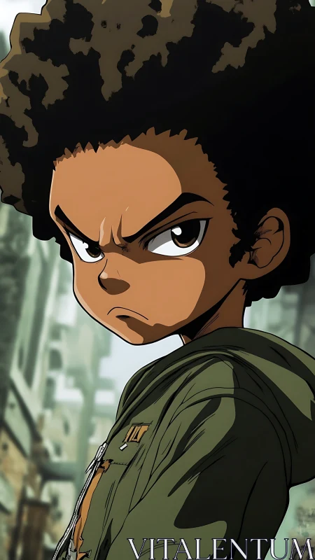 Defiant urban kid locks intense gaze in moody alleyway