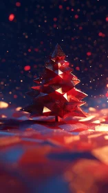 Parametric faceted holiday tree under volumetric bokeh field.