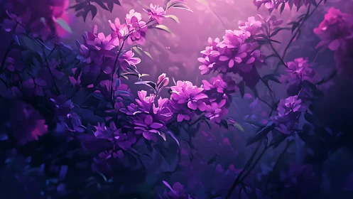 Purple flowering plants rendered against diffused light.