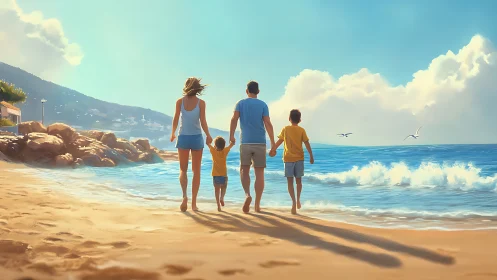 Sunny seaside stroll brings a joyful family closer together