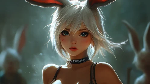 Forest hare-eared heroine glows in soft dreamlight focus.