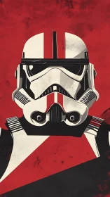 Stormtrooper helmet graphic over bold red geometric field