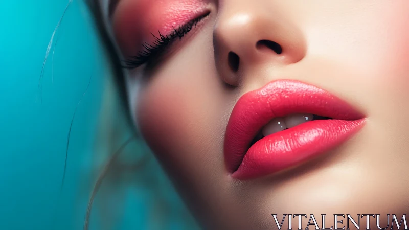 Close-up digital render of glossy lips and closed eye