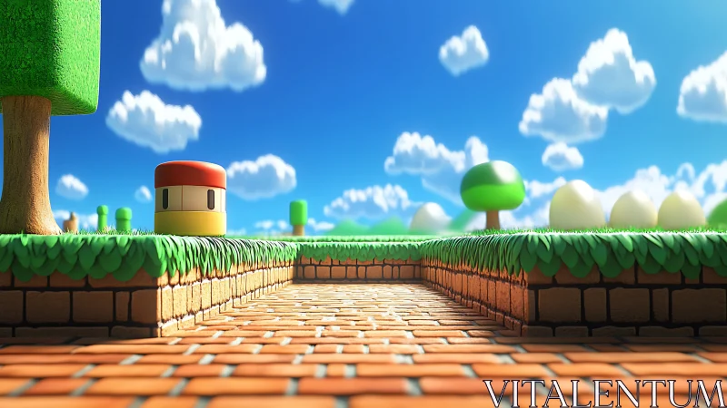 Playful 3D platform landscape under bright summer sky.