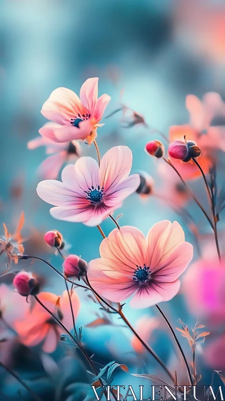 Pink cosmos flowers with unfocused background gradient