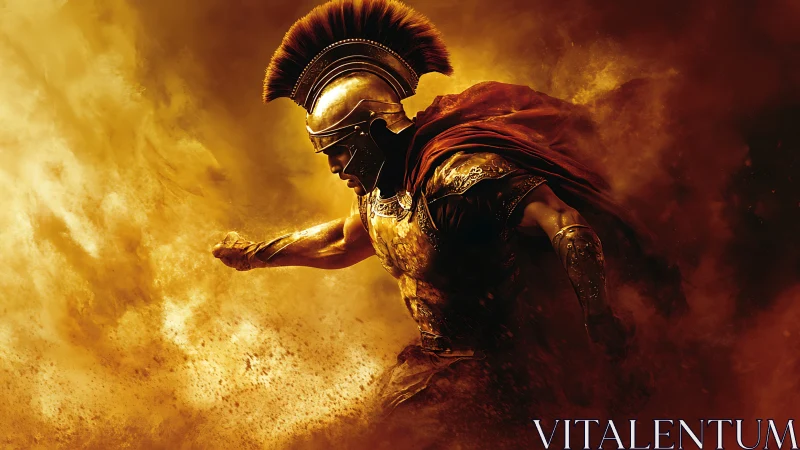 Dynamic hoplite charge in turbulent ochre particulate field.