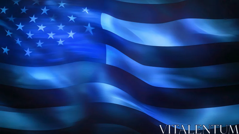 Blue-lit stripes drift as a luminous American night tide