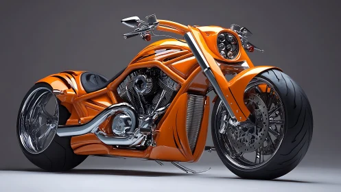 Flame-orange custom chopper gleams with chrome fury and swagger.