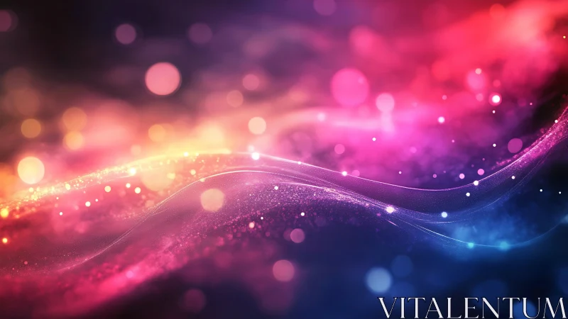 Glowing rainbow waves of light drift through a dreamy night.