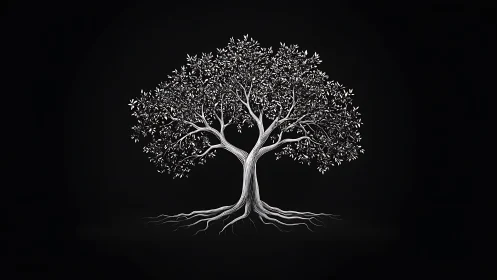 Monochrome arboreal system with mirrored canopy-root geometry.