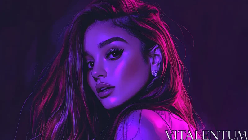 Neon-lit portrait of a thoughtful woman in glowing colors.