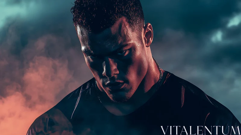 Stormlit athlete forging calm in a neon battle haze.