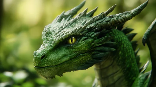Photorealistic emerald dragon head with detailed scale topology.